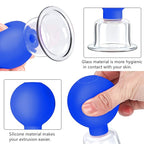 4 Size Facial Cupping Therapy Set Glass, Eye Face Vacuum Massage Anti Cellulite Cup - Silicone Cupping Massage Therapy, for Beauty Body Cup Fascia Massager (Gift Box Packaging-Blue)