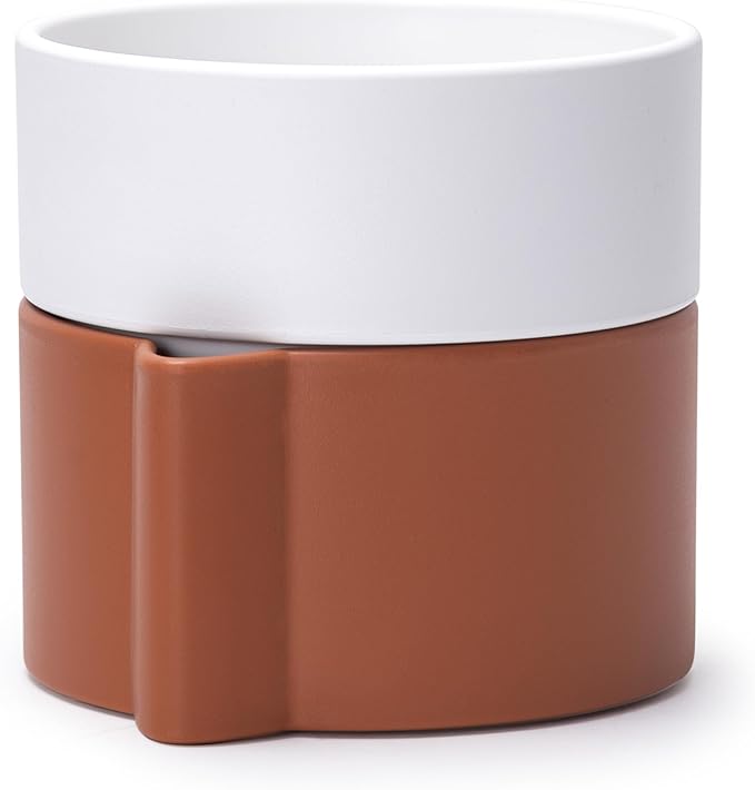 6.5 Inch Self-Watering Planter Pot with Terracotta Insert, Deep Water Reservoir, and Ceramic-Alike BPA-Free Plastic Pot for Plant, Modern Planter for Houseplants, Terracotta/White, 53-B-S-6