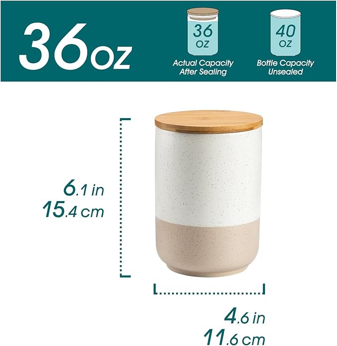 vancasso Sabine Coffee Storage Jar, 36 Oz Ceramic Kitchen Canister with Airtight Wood Lids, Coffee Container for Ground Coffee, Tea, Sugar, Nuts, Candy, Spices