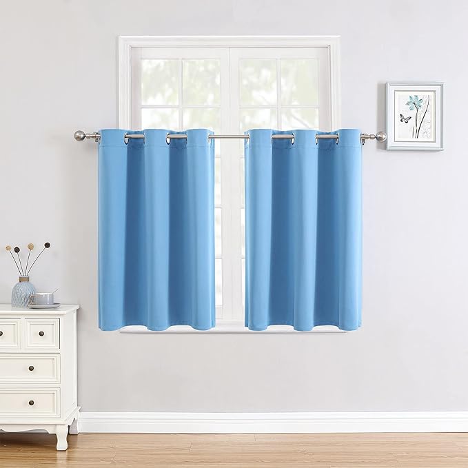 ChrisDowa Small Window Curtains for Kitchen and Bedroom - Grommet Short Thermal Insulated Room Darkening Curtains (2 Panels, Sky Blue, 42 x 36 Inch)