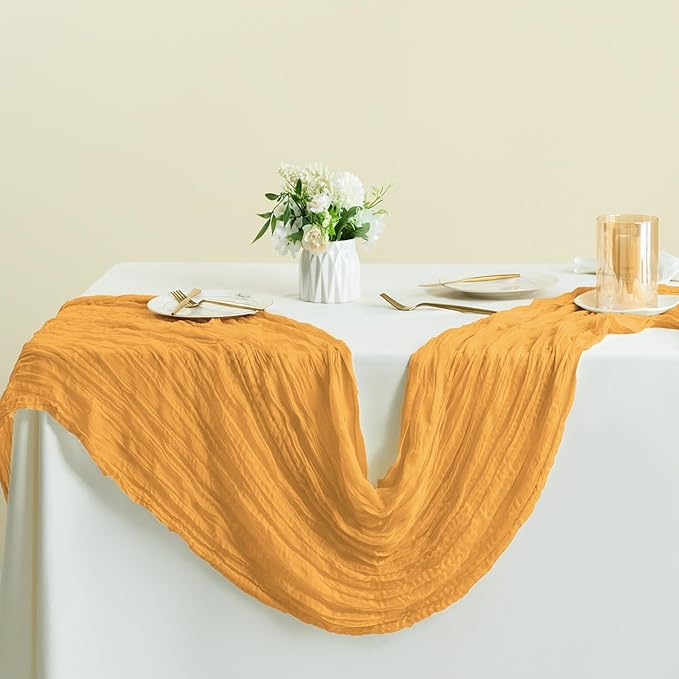 Sioloc Yellow Cheesecloth Table Runner Fall Autumn Decor for Home 10ft Table Cloth for Wedding Birthday Party Halloween Thanksgiving Decorations