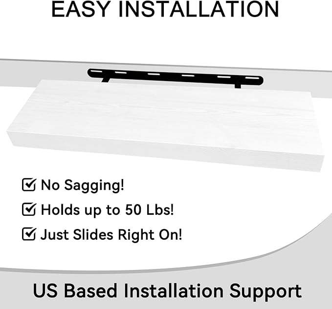 BGMG Wood Floating Shelves 24 inch Long,Rustic Solid Wooden Deep Wall Shelves for Bathroom Living Room Bedroom Kitchen Farmhouse Set of 2-24x6.7x1.25 inch-White
