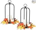 Fall Decor Lanterns Outdoor, 14" Waterproof Decorative Lantern Indoor Decor Metal Hanging Candle Holder LED Flameless Candle Lantern for Patio, Porch, 2 Packs