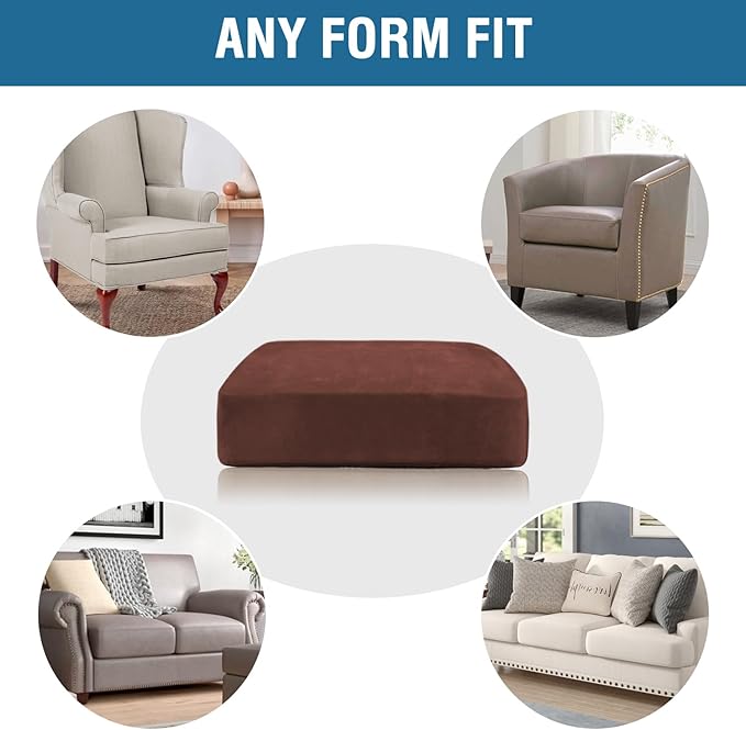 H.VERSAILTEX Velvet Stretch Couch Cushion Cover Plush Cushion Slipcover for Chair Loveseat Sofa Cushion Furniture Protector Seat Cushion Sofa Cover (3 Piece Sofa Cushion Covers, Burnt Brick)