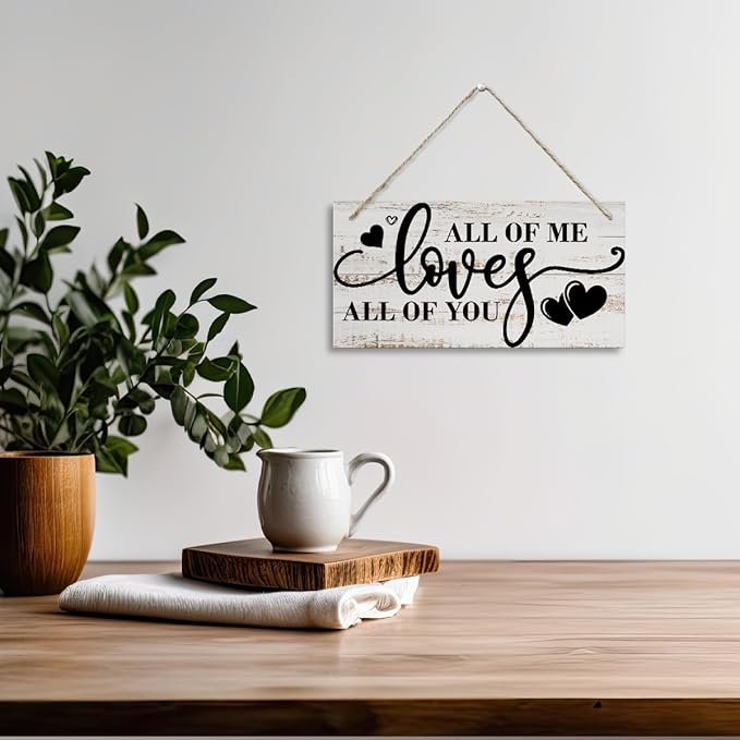 All Of Me Loves All Of You Wall Decor, Rustic Hanging Wooden Sign, Vintage Wooden Plaque, Modern Master Bedroom Sign, Love Quotes Wall Hanging Decor, Farmhouse Wall Decor, 11.8 * 5.9 Inch
