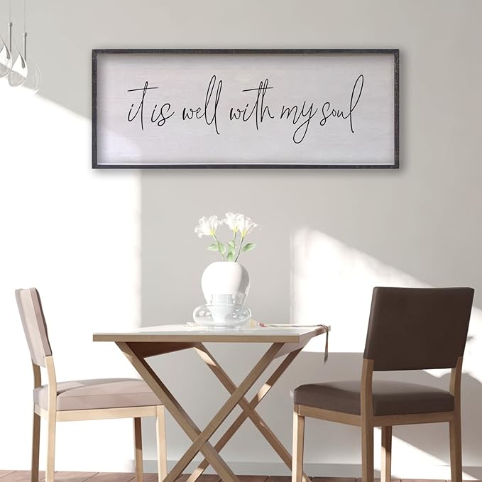 It Is Well With My Soul Wall Decor 32"x12" Bible Verse Christian Scripture Wood Framed Art Sign for Master Bedroom Living Room(Black)