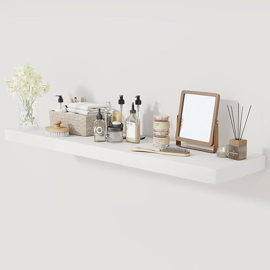 White Floating Shelves 48 Inch Long, 12 Inch Deep Floating Shelves for Wall, 48 x 12 Large Wall Shelves for Home Storage & Display, 2" Thicked Floating Shelf for Bedroom, Living Room, 1 Pack