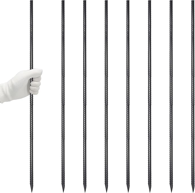 VVOKGO Rebar Stakes 48 Inch 8-Pack Concrete Form Stakes Heavy Duty Straight Ground Anchors, 3/8" Diameter Metal Steel Spikes with Chisel Point End for Plant Support, Garden Border,Landscape Edging