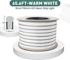 GZBtech Flexible LED Neon Rope Lights 66FT,AC 110-120V Waterproof Strip Light, 120 LEDs/M Cuttable Connectable Neon Lighting for Indoor Outdoor Home Decor/Commercial Building Use-Warm White 20M