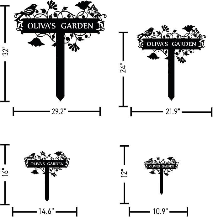 Customized Metal Birds and Flowers, Personalized Garden Sign with Stake, Gardening Decor for Outdoor, Patio and Farmhouse Decorations