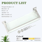 Alise Bathroom Glass Shelf with Stainless Steel Railing, Polished Chrome Small Tempered Glass Floating Wall Shelf Over The Toilet, 16 inch