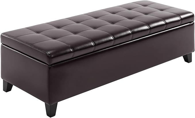 HOMCOM 51" Ottoman Storage Bench, Faux Leather Storage Chest with Lift Top, Tufted Ottoman for Living Room, Entryway, Dark Brown