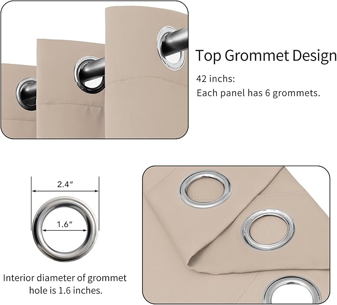 Easy-Going Blackout Curtains for Bedroom, Solid Thermal Insulated Grommet and Noise Reduction Window Drapes, Room Darkening Curtains for Living Room, 2 Panels(42x84 in, Beige)