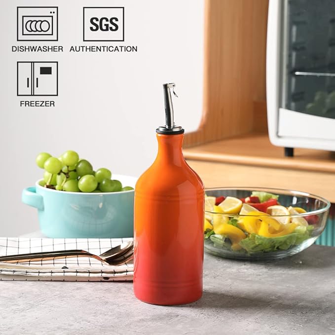 Sweejar Ceramic Olive Oil Dispenser Bottle, Opaque Oil Cruet Protects Oil to Reduce Oxidation, Suitable for Oil, Vinegar, Coffee Syrups & Other Liquids, Pack of 1, 15.5 Fl Oz (Gradient Orange)