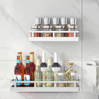 19.69Inch Spice Rack Organizer, SUS304 Stainless Steel Wall Mount Spice Rack Storage Basket, Kitchen Racks, Nail-Free Installation