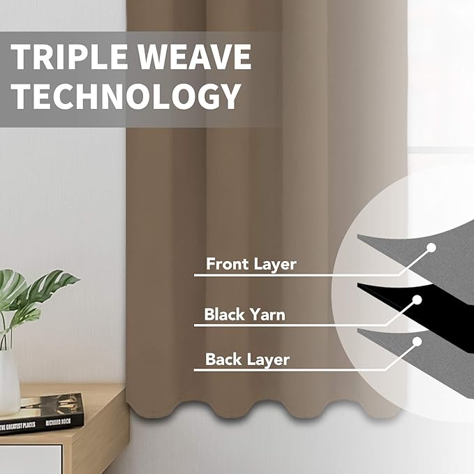 Easy-Going Blackout Curtains for Bedroom, Solid Thermal Insulated Grommet and Noise Reduction Window Drapes, Room Darkening Curtains for Living Room, 2 Panels (52x84 in,Camel)