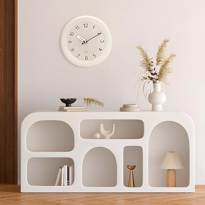 Kesin Wooden Wall Clocks 12 Inch Silent Non Ticking Wall Clocks Battery Operated - Wood White Modern Office Simple Minimalist Clocks Decorative for Kitchen, Home,Bedroom, Office, Home, Living Room