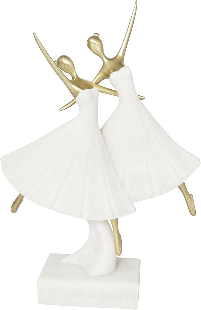Deco 79 Polystone Dancer Decorative Sculpture Ballet Home Decor Statue with Gold Accents, Accent Figurine 9" x 4" x 13", Cream
