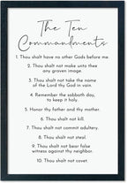 LuZhiQiang The Ten Commandments Wall Art Decor 16"×11" Bible Verse 10 Commandments Sign Motivational Positive Quotes Wood Framed Wall Hanging (Black)