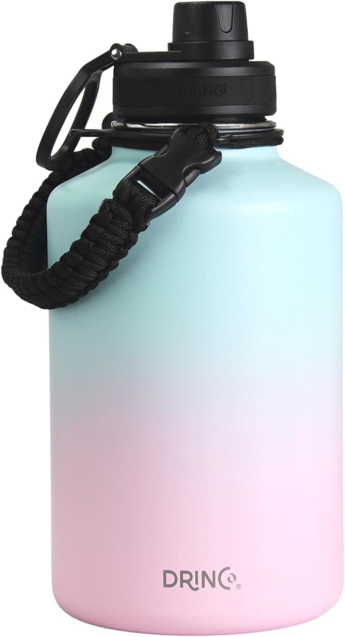 DRINCO Stainless Steel Water Bottle Spout Lid Vacuum Insulated Double Wall Water Bottle Wide Mouth (64oz 40oz 32oz 22oz 18oz 14oz) Leak Proof Keep Cold Sport Camping Hiking (64 oz, 64oz Macaron)