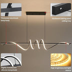 Modern Ceiling Chandelier Light, Acrylic Anti Flicker Pendant Lamp with Remote Control Dimmable 3 Color Mode & Brightness (Warm Cool Neutral Light) for Kitchen Bar（Black,57IN