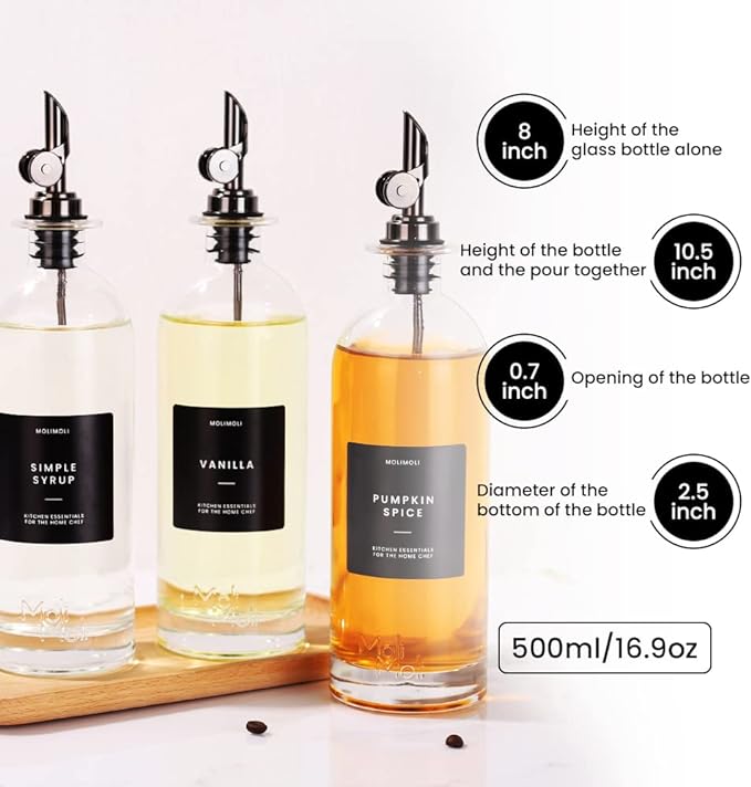 Molimoli Oil and Vinegar Dispenser with Metal Pour Spout, Weighted Pourer, Glass Bottle Dispenser for Kitchen, Olive Oil Cruet, Glass Olive Oil Bottle | 500ml, Set of 2