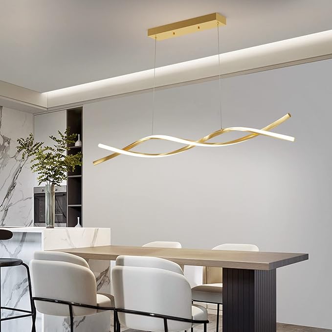 Modern Ceiling Pendant Light, with Remote Control Dimmable 3 Color Mode & Brightness Ceiling Lamp, Anti-Flicker Dining Light Fixture for Kitchen, Dining Room (Gold, 39IN)