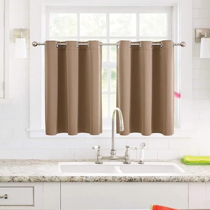 ChrisDowa Small Window Curtains for Kitchen and Bedroom - Grommet Short Thermal Insulated Room Darkening Curtains (2 Panels, Cappuccino, 42 x 36 Inch)