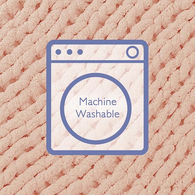 Bigacogo Chunky Knit Throw Blanket for Couch, 51x63 inches, 100% Hand Knitted with Thick Jumbo Chenille Yarn, Cozy Soft Large Rope Knot Cable Crochet Blankets for Sofa Bed Living Room, Peach Fuzz