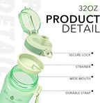 32oz Motivational Water Bottles with Time Marker & Fruit Strainer, Transparent Gradient Color Water Bottle with Times to Drink, Leakproof & BPA Free, Reusable Bottle with Strap (No Straw)