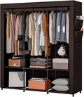SORCEDAS Portable Closet Wardrobe Storage Organizer Metal Hanging Rack Non-Woven Fabric 50 Inch (Coffee)