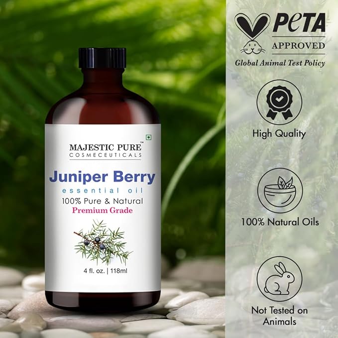 Majestic Pure Juniper Essential Oil with Glass Dropper - Huge 4 Fl Oz - 100% Pure and Natural Juniper Oil - Premium Grade Essential Oils for Diffuser, Aromatherapy, Soap and Candle Making