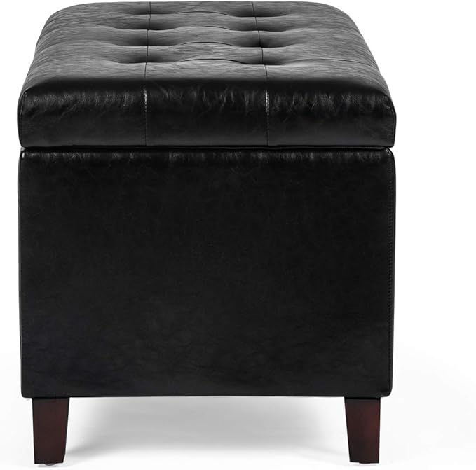 Asense Storage Ottoman Bench, Faux Leather Upholstered End of Bed Bench with Safety Hinge Wooden Legs, for Entryway Bedroom (Black, 33.3")