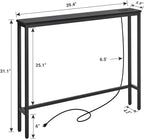 ELYKEN 5.9" Narrow Console Sofa Table with Power Outlets, 5.9" Dx39.4 Wx31.1 H Long Black Behind Couch Table with Metal Frame and Charge Station with 6.5’ Extension Cord
