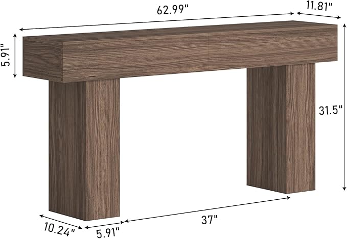 63 Inch Long Console Table for Entryway, Farmhouse Wood Rectangular Sofa Table Behind Couch Table, Narrow Entryway Table for Living Room, Entrance, Hallway, Foyer, Easy Assembly (Brown)