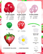 Strawberry Balloons Arch Garland Kit, 135PCS Red and Pink Balloons with Strawberry Daisy Foil Balloons for Sweet Girl Berry First Birthday Decor Baby Shower Themed Party Decorations