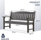 Psilvam 3-Person Outdoor Memorial Bench, All-Weather Poly Lumber Garden Bench, Rot-Resistant Outdoor Patio Bench for Park,Porch,and Church(Grey)