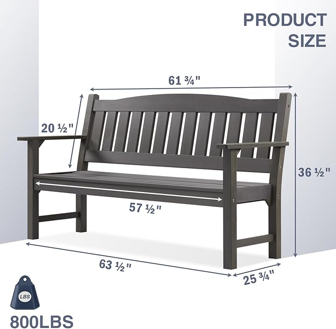 Psilvam 3-Person Outdoor Memorial Bench, All-Weather Poly Lumber Garden Bench, Rot-Resistant Outdoor Patio Bench for Park,Porch,and Church(Grey)