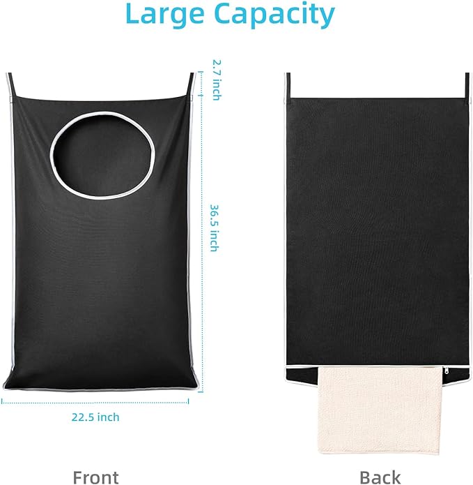 KEEPJOY XL Black Door Hanging Laundry Hamper, Large Size 36.5X22.5 inch Hanging Laundry Bag with Large Opening and 2 Strong Hooks for Whole Family Dirty Clothes