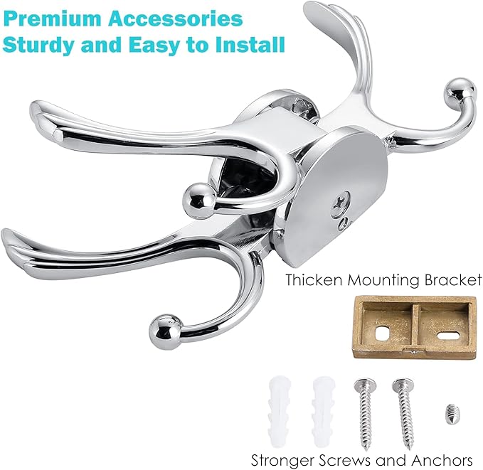 Heavy Duty Swivel Coat Hook Space Saving Towel Rope Hook Wall Mount Triple Swing Arms for RV Bathroom Kitchen Garage,Polished Chrome