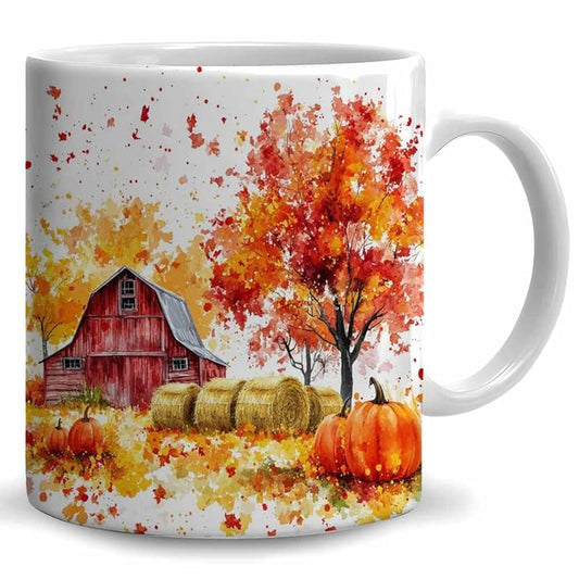 Fall Farm Coffee Mug - Farm Lover Mugs Gifts for Women Men - Autumn Decor Gifts For Home Farmhouse Thanksgiving - 11oz Printed Ceramic Mug (White)