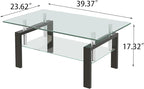 Glass Coffee Table Rectangle Living Room Center Table, with Tempered Glass Tabletop Black Metal Leg,for Living Room and Office (Dou-Clear Glass)