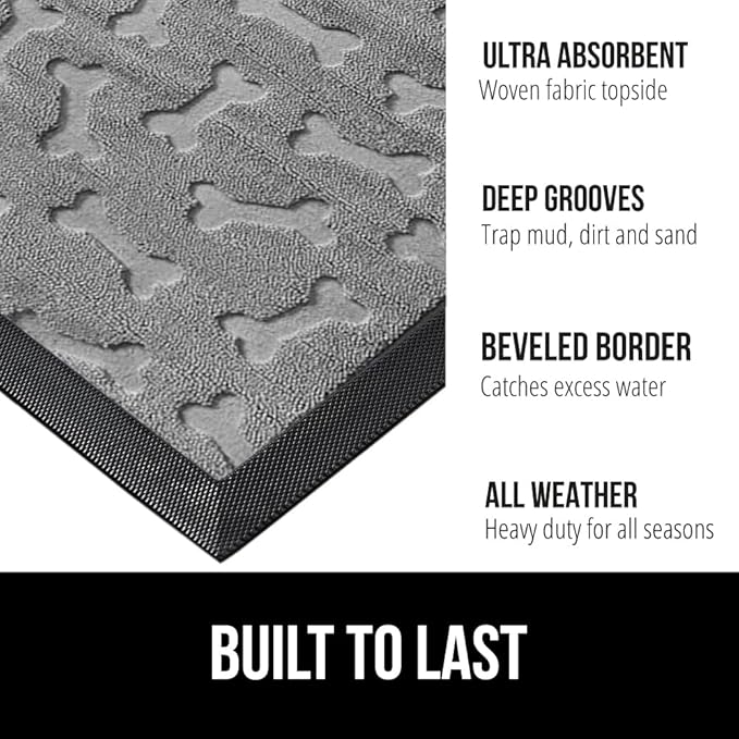 GORILLA GRIP 100% Waterproof All-Season WeatherMax Doormat 35x23, US Designed Natural Rubber, Stain and Fade Resistant, Low Profile Indoor Outdoor Door Mats, Easy Clean Patio Mat, Light Gray Bones