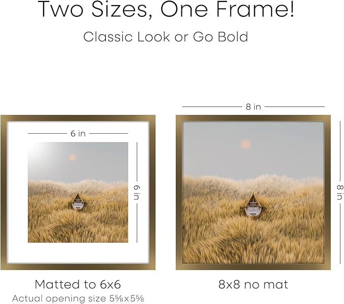 Homeforia 8x8 Picture Frames Bronze, High End Metal 8 x 8 Square Photo Frame with Mat 6 by 6, 8x8 Brass Frame Matted to 6x6 inch Print, 8by8 Wall or Tabletop Frames, Tempered Glass, Wall Kit, Set of 1
