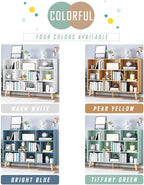IOTXY Wooden Open Shelf Bookcase - 3-Tier Floor Standing Display Cabinet Rack with Legs, 10 Cubes Bookshelf, Pear Yellow