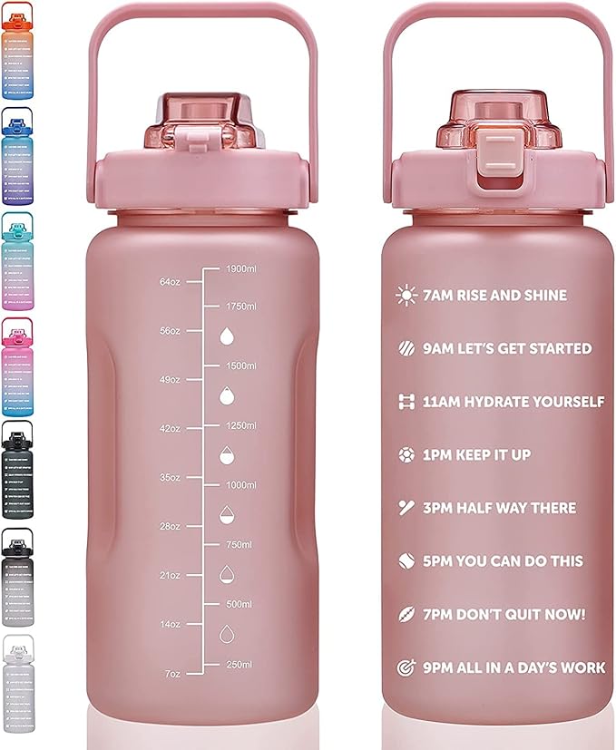 64oz,100oz,128oz Large Motivational Water Bottle with Time Marker, Leakproof & BPA Free Half Gallon Big Water Bottle with Straw Handle Tritan Frosted Water Jug for Gym,Fitness,Outdoor Sports