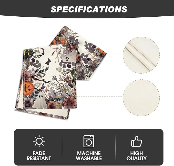 Artoid Mode Jack-O'-Lantern Pumpkin Floral Ghost Halloween Table Runner, Eucalyptus Kitchen Dining Table Decoration for Home Party Decor 13x90 Inch