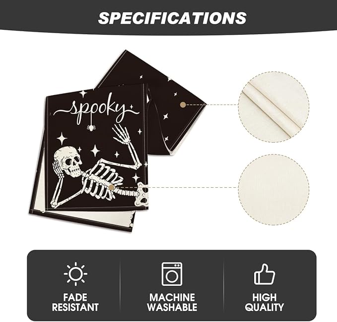 Artoid Mode Spooky Skeleton Spider Bone Halloween Table Runner, Holiday Kitchen Dining Table Decoration for Home Party Decor 13 x 90 Inch