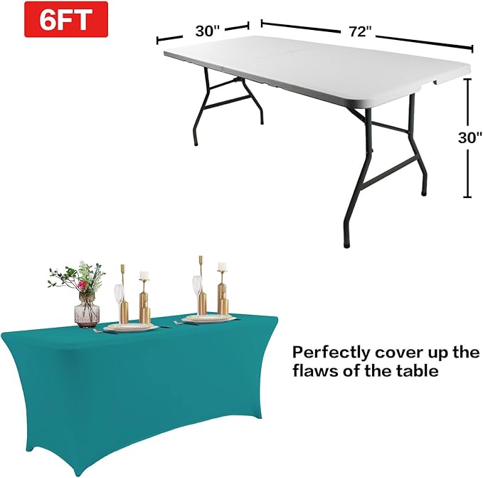IVAPUPU 2 Pack 6FT Table Cloth for Rectangular Fitted Events Stretch Lake Blue Table Covers Washable Cover Spandex Tablecloth Protector for Party, Wedding, Cocktail, Banquet, Festival