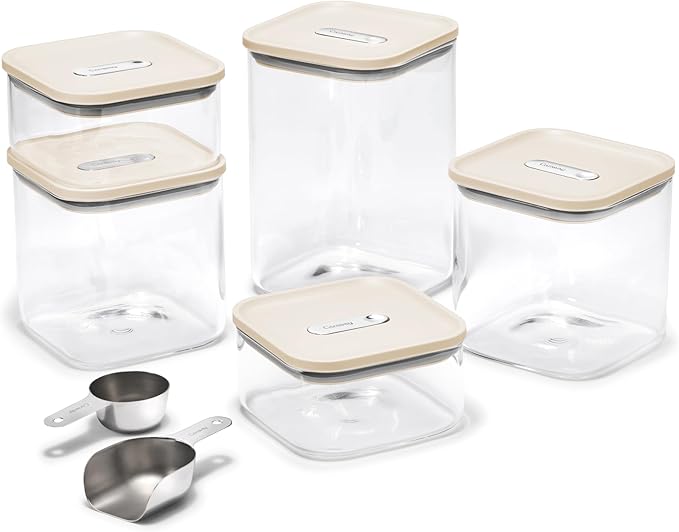 Caraway 14-Piece Glass Airtight Food Storage Containers with Lids – Non-Toxic, BPA-Free Kitchen Storage Containers – Stackable, Space-Saving Airtight Containers for Dry Goods and More - Cream